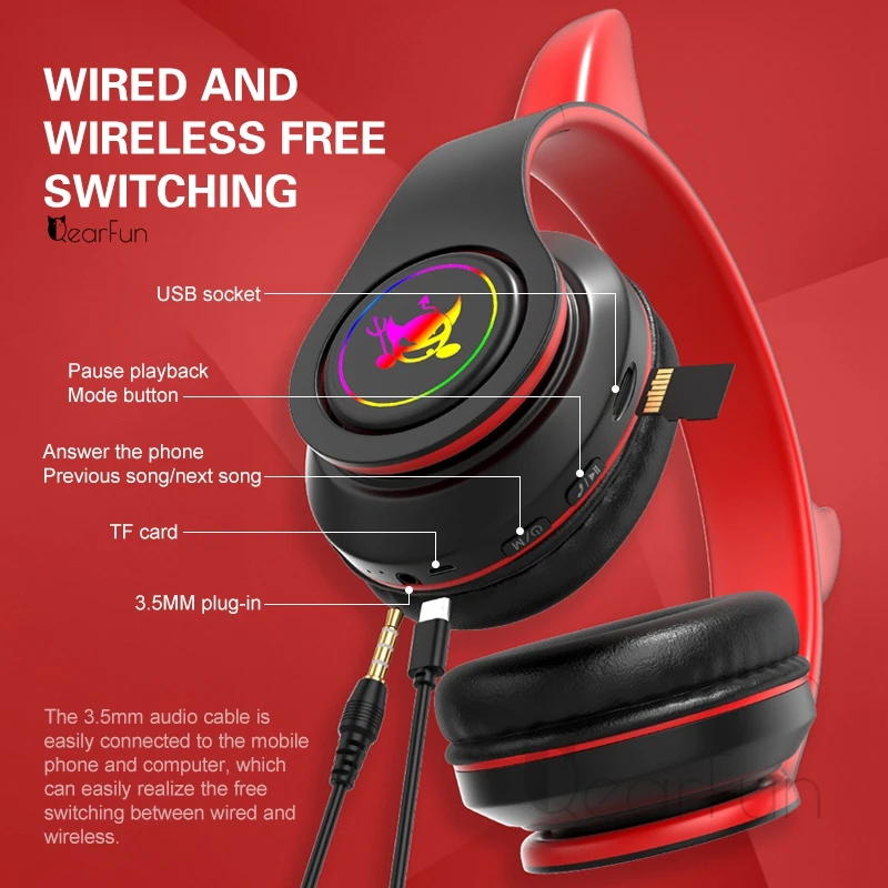 Devil Bluetooth Наушники с микрофоном для детей детская Милая стереогарнитура басами