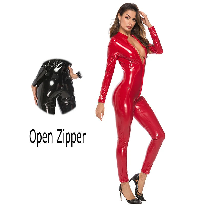 Сексуальный женский костюм с открытой промежностью топы и брюки Красный