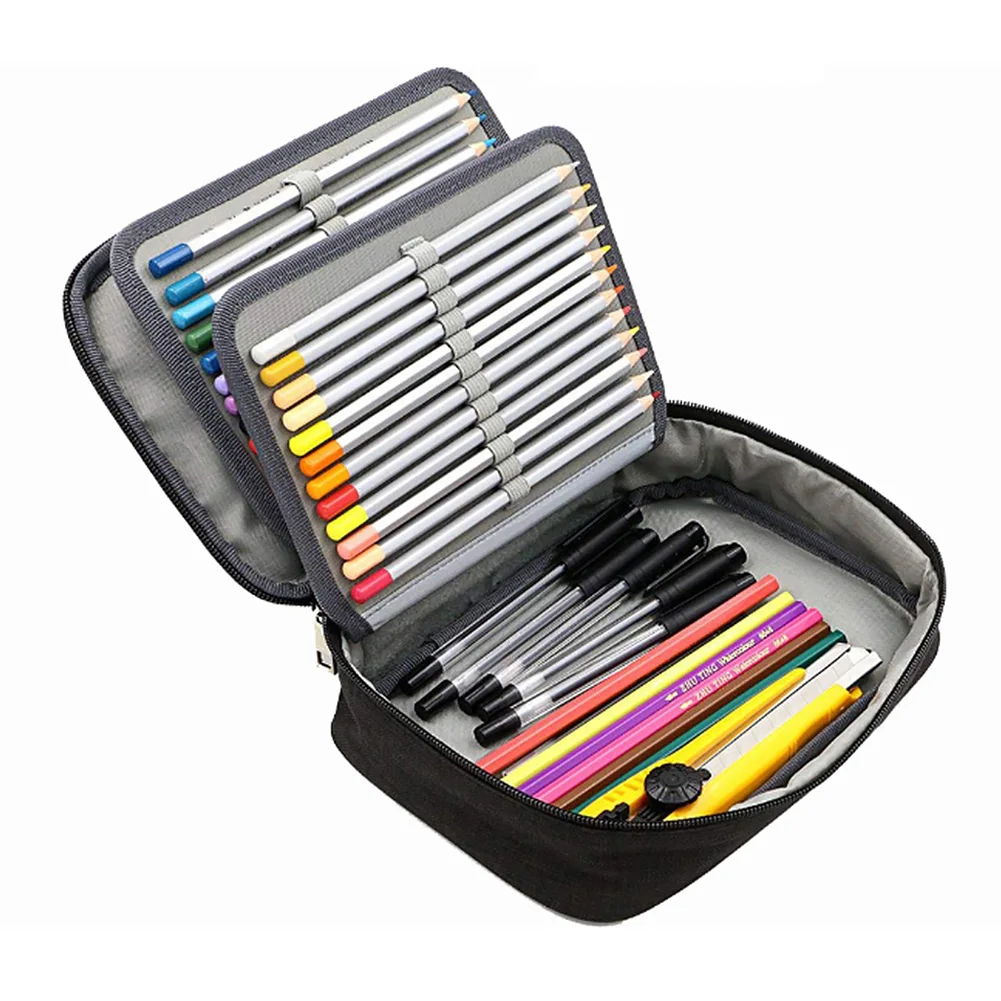 

72 Slots Sturdy Canvas With Handle Pencil Case Offices Stationery Zipper Art Supplies Large Capacity Inner Pocket Wear Resistant