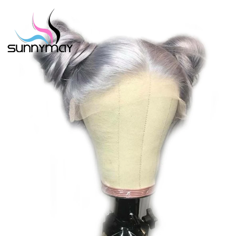 Sunnymay 13x4 серый цвет прямые человеческие волосы парики предварительно выщипанные 130% боб парики remy волосы на кружеве человеческие волосы парики отбеленные узлы