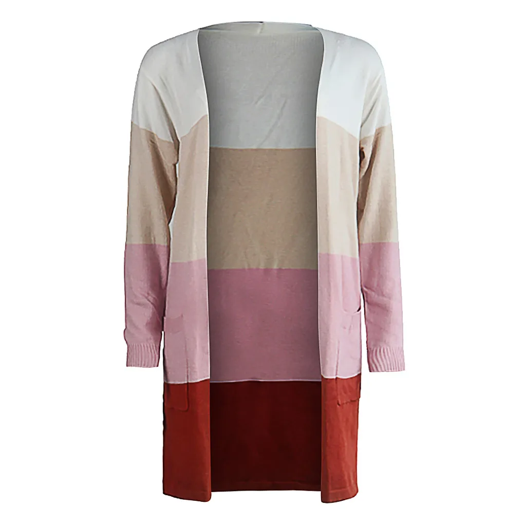 JAYCOSIN Autumn Sweater Women Long Sleeve Patchwork Knitted Open Front Color Block Cardigan Pocket Coat sueter mujer 906W |