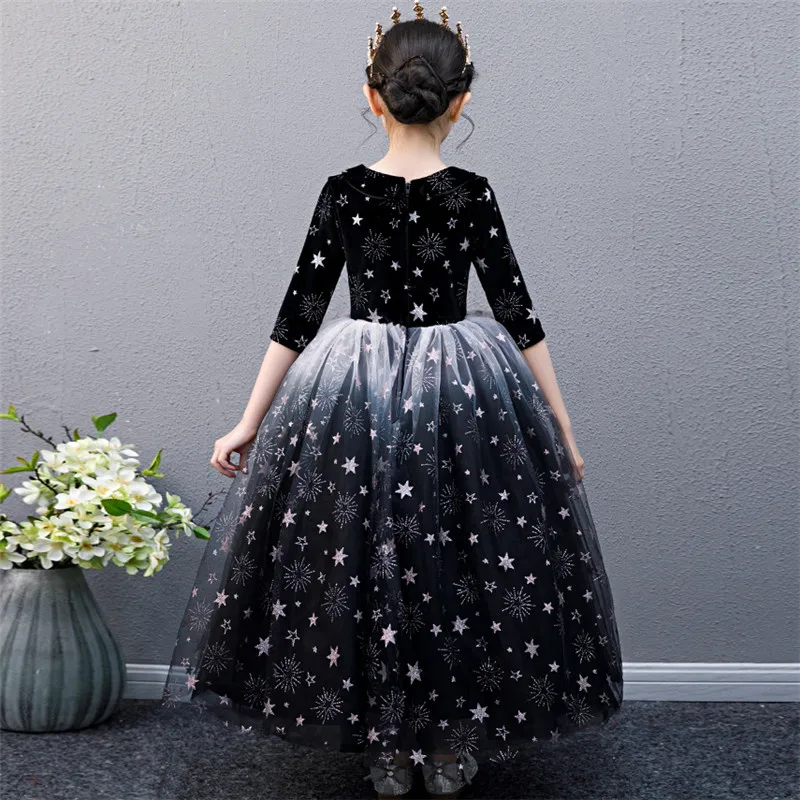 

Children Girls Fashion V-Collar Sequined Sleeves Model Shows Ceremony Evening Party Princess Ball Gown Dress Kids Piano Clothes
