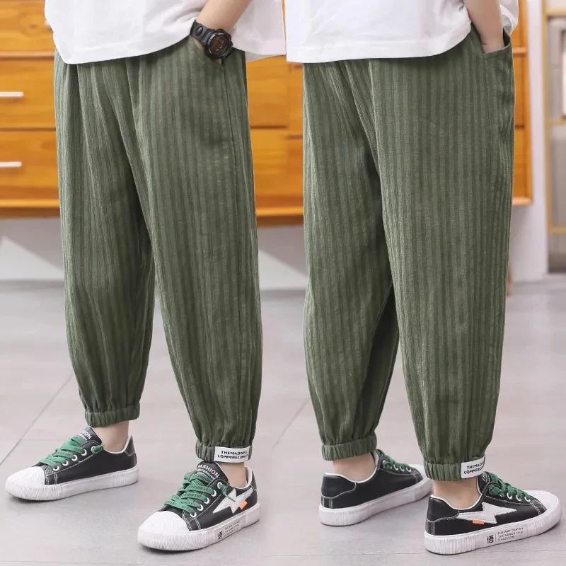 

Boys pants summer children's cotton hemp anti mosquito pants quick drying summer thin breathable boys casual trousers P4 231