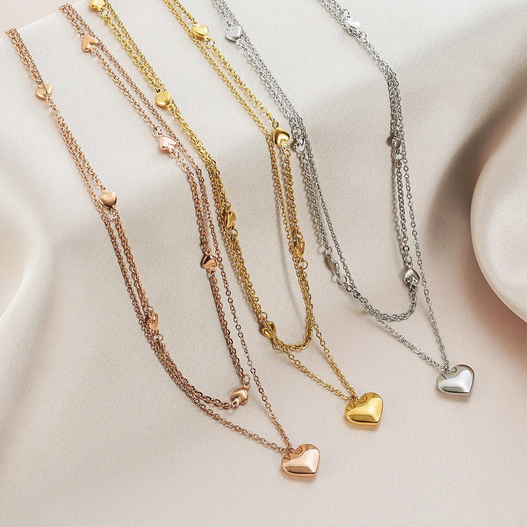 

Винтажное Двухслойное ожерелье из титановой стали, Женская кубинская цепочка с кулоном в виде сердца, цепочка в стиле хип-хоп, Подарочная би...