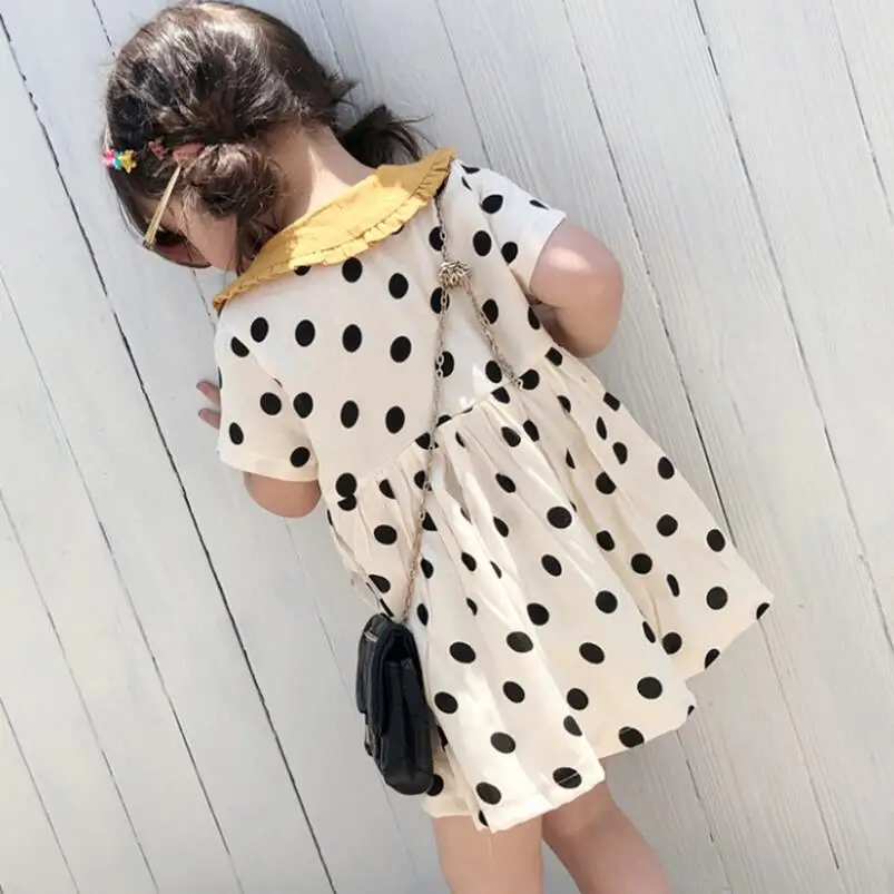 Летнее платье в горошек с коротким рукавом для девочек детская одежда вечерние