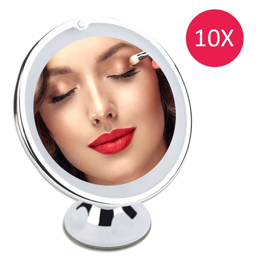 

New Portable 10X Magnifying Makeup Mirror 360 Degree Rotation LED Lighted Mirriors With Suction Cup For Tabletop Bathroom Travel