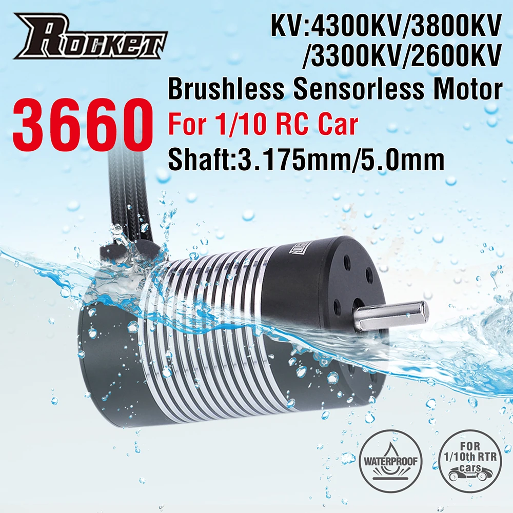 

Rocket 3660 Waterproof Brushless Sensorless Motor 4300KV 3800KV 3300KV 2600KV for 1/10 Tamiya GTR Traxxas HSP Lexus RC Car