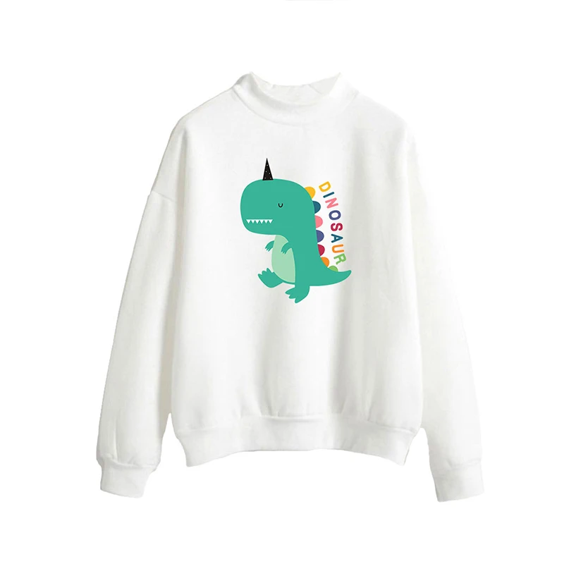 

Funny cute Dinosaur Kawaii Sweatshirt High Collar Hoodie Men Women Capless Sweatshirts Tops Long Sleeve O-neck Unisex Pullover