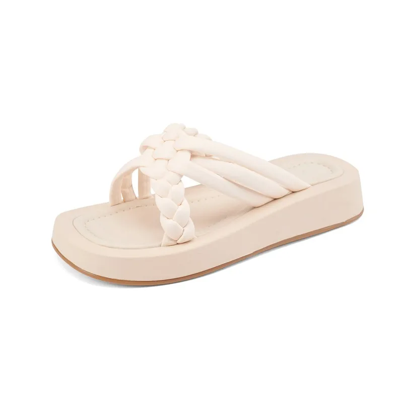 

Slippers Women Summer Comfortable Outdoor Waterproof Flat Platform Open Toe Weave Concise Casual Beach Slides Big Size 40 Purple