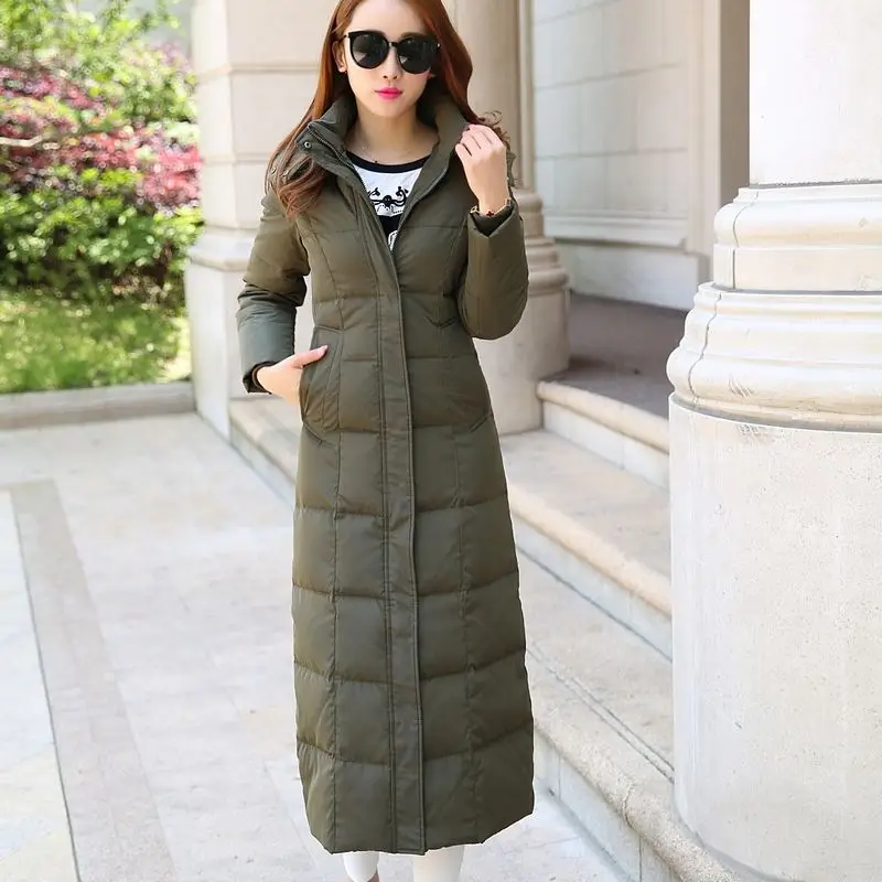 2021 женские пуховик на утином пуху верхняя одежда длинная куртка с капюшоном