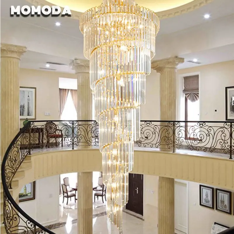 Beste Luxe Led Kroonluchters Verlichting Postmoderne Metalen Kristal Spiraal Gold Chrome Lampen Woonkamer Trap Hotel Verlichting Armatuur