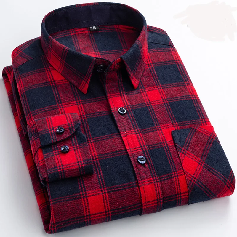 2020 Men Flannel Plaid Shirt 100% Cotton Spring Autumn Casual Long Sleeve Shirt Soft Comfort Slim Fit Brand Clothes DS387