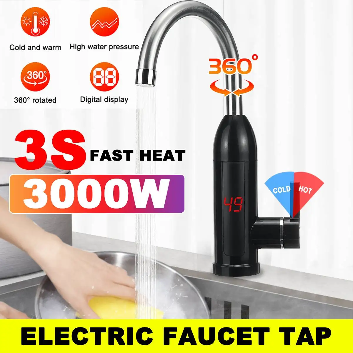 

Электрический кухонный смеситель с мгновенным нагревом, 3000 Вт, нагреватель горячей и холодной воды двойного назначения, водонагреватель бе...