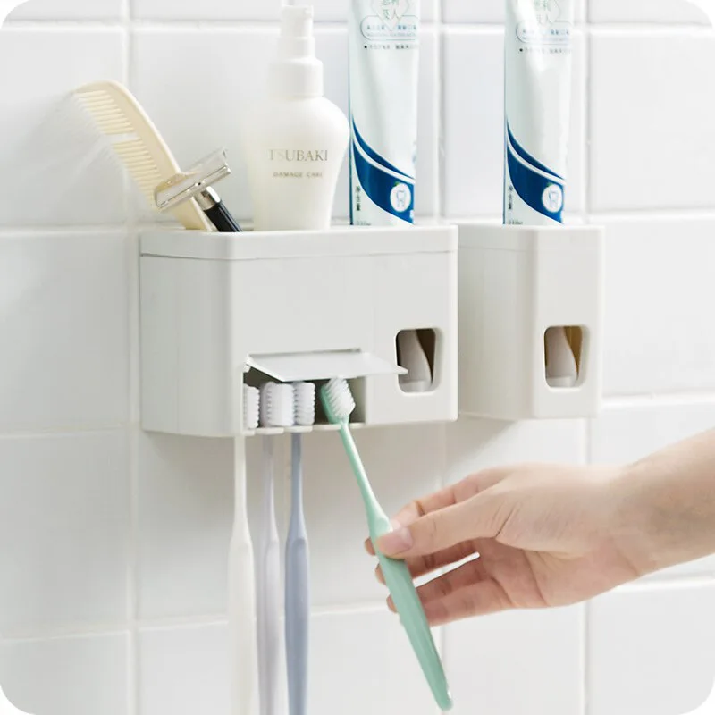 Настенный автоматический дозатор зубной пасты 4 держателя для зубных щёток | Дом