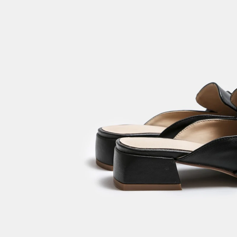 ?? 奪う猫2021快適プラス女性スリッパミュールアップリケスクエアバックストラップシューズ2センチメートルチャンキーヒールサイズ34-42黒ベージュA4324