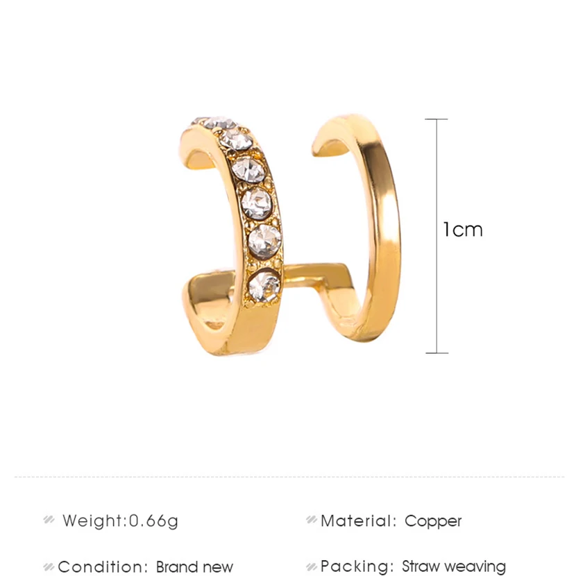 

Ear Cuffs For Women Vintage Layered Circle Clip-on Earrings 2020 Trend Gold Plated Jewelry Small Rhinestones Earcuff No Hole