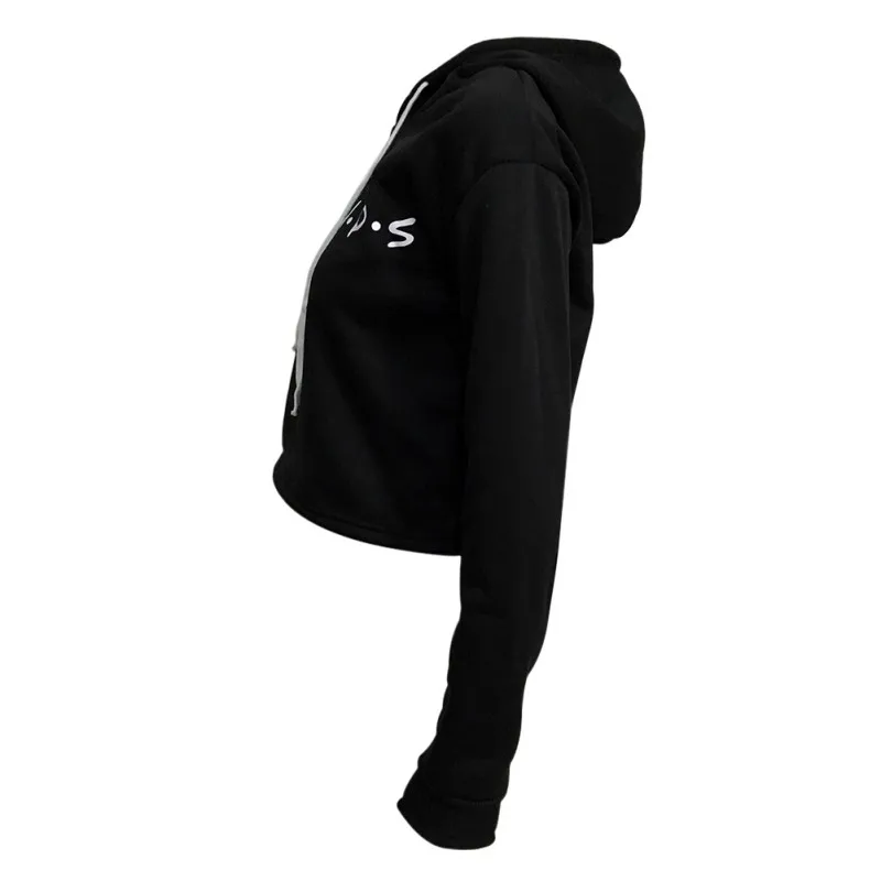 

Women Long Sleeve Drawstring Hoodies Letter Printed Hoodie Casual Crop Tops Short Pullover