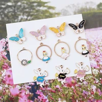 10pcs enamel alice series charms girl swing clock rabbit butterfly charms pendants for jewelry earrings necklace alloy accessory