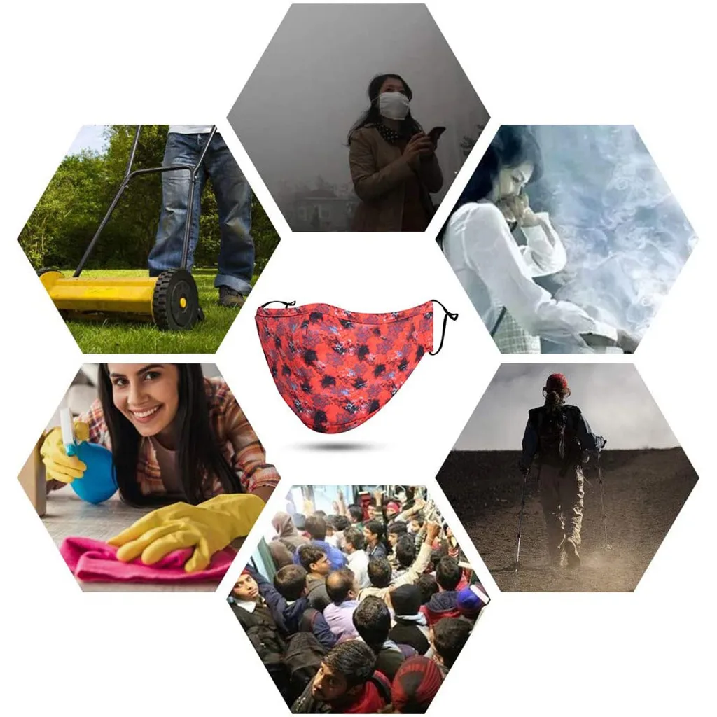 

1pc Cotton Reusable Mask+4pc Filter Adult Floral Print Face Mask For Anti Pollution Dustproof Windproof Washable Masks Masque