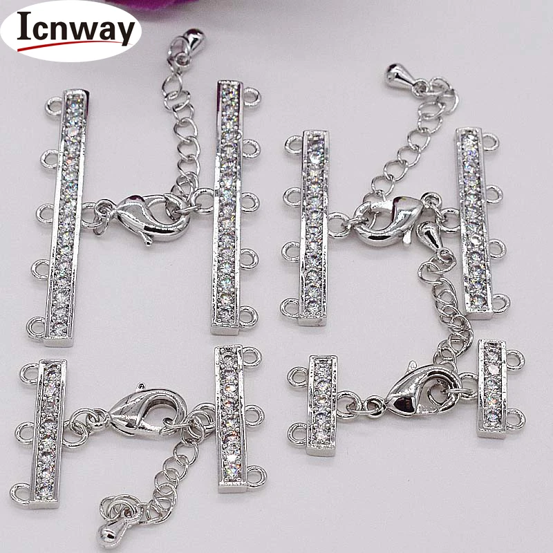 

Rhinestone inlay Gold&silver Plated Clasps 2/3/4/5 Rows For DIY bracelet necklace Free shipping wholesale
