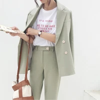 2020 vintage light green notched blazer spring summer women pant suit office wear women suits female 2piece suitsjacketpants