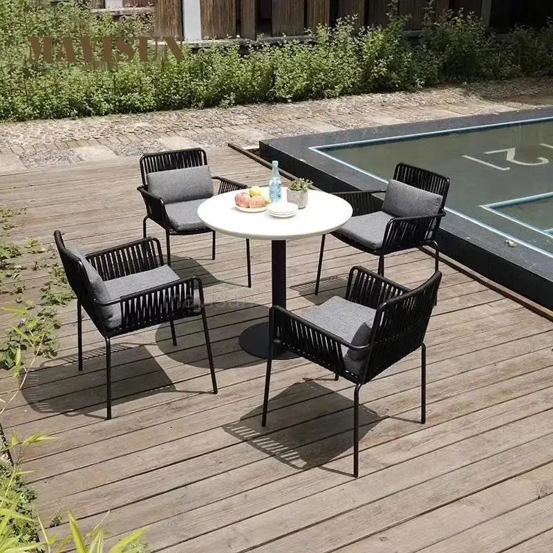 

Light Luxury Nordic Leisure Simple Outdoor Marble Table And Rattan Chair Waterproof Courtyard Recliner Furniture Combination