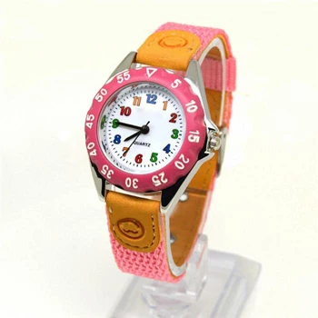 Cute Boys Girls Quartz Watch Kids Children's Fabric Strap Student Time Clock Wristwatch Gifts Colorful Number Dial Clock LL@17 3