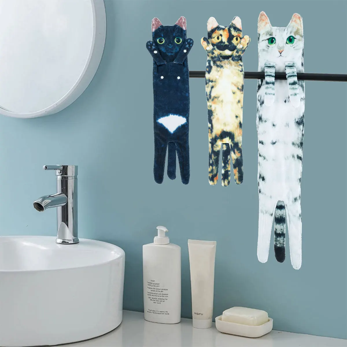 

39x13CM Cute Hanging Face Towels Super Fiber Soft Absorbent Towels Decorative Bathroom Kitchen Towels Cat Decor Gifts for Lovers