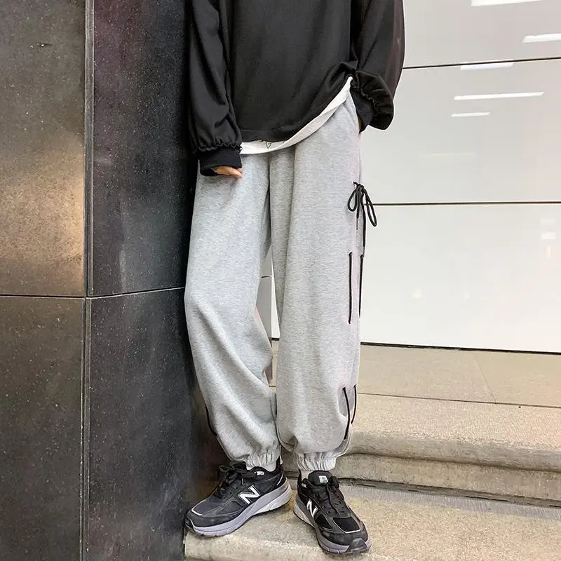 

Trend New Drawstring Casual Pants Men's Large Size Loose Cropped Pants Hong Kong Style Trend Straight Pants Sports Pants