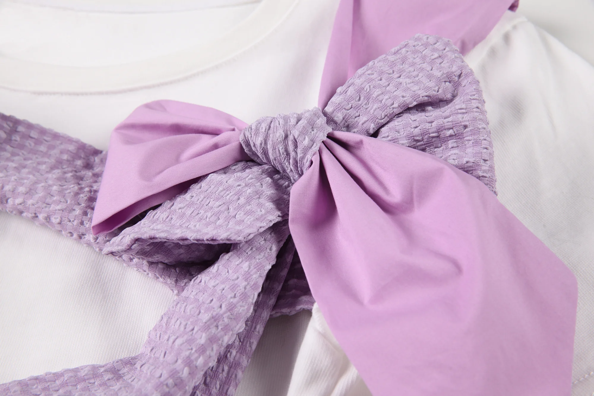 

Contrast Purple Bow Short Sleeve T-shirt For Women's New Summer Tee Tops