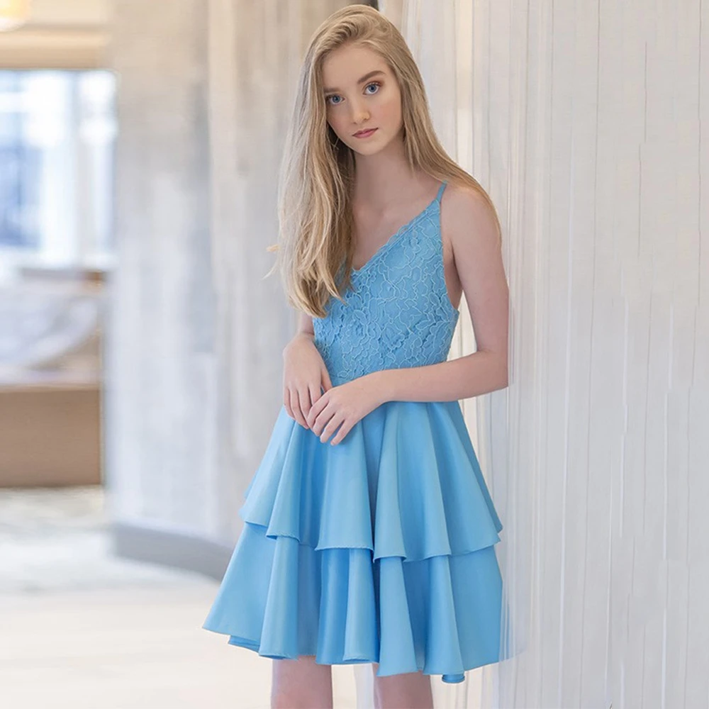 

Женское атласное коктейльное платье, синее кружевное платье на бретельках с V-образным вырезом и аппликацией, сексуальное мини-платье с отк...