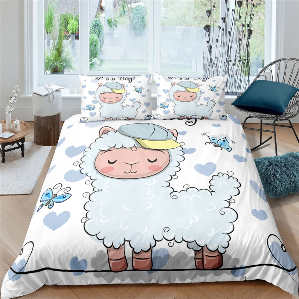 

Alpaca Cute Sheep 3D Bedding Sets Cartoon Kids Boy Girl Duvet Quilt Cover Set Bed Linen Pillowcase King Queen Single Size 2/3Pcs