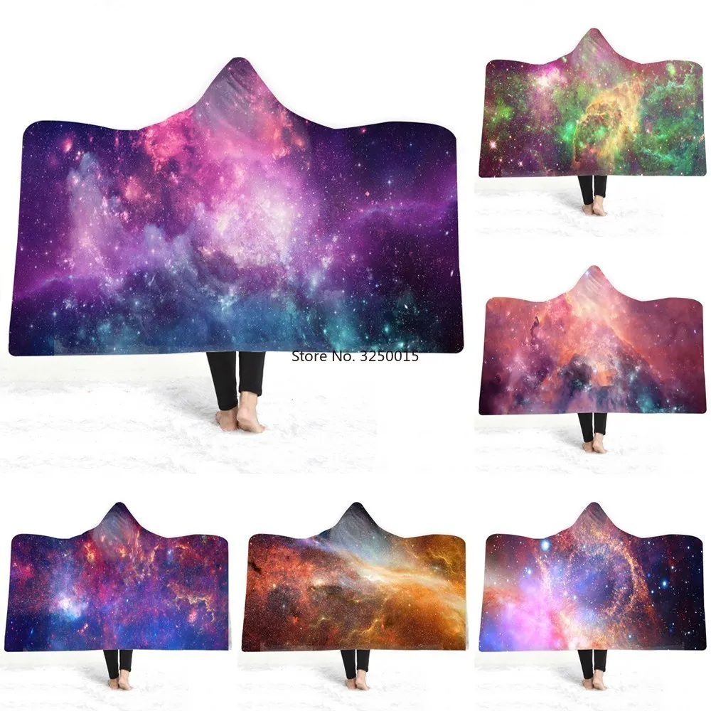 

Cosmic Galaxy 3D Print Hooded Blanket Adult Child Wool Winter Warm Sofa School Home Travel Picnic Carrying Wearable Blanket