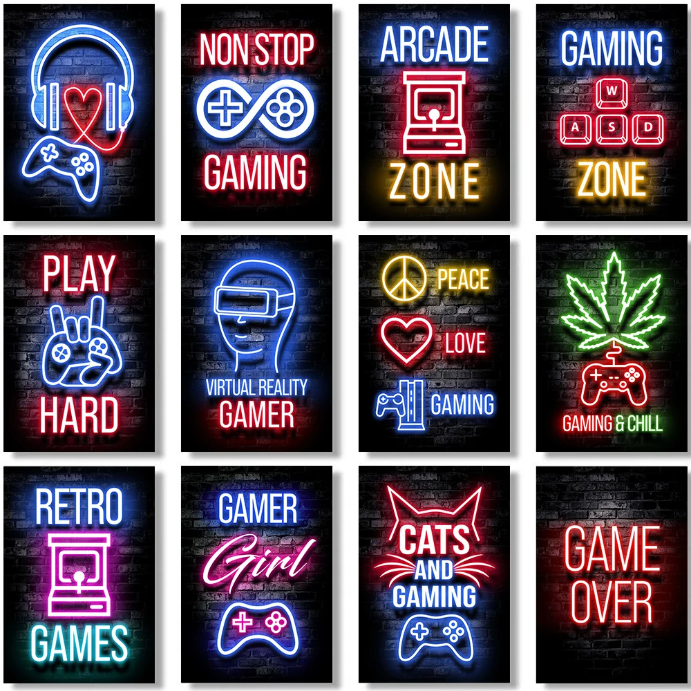 

Eat Sleep Game Repeat Gaming Poster Prints Gamer Canvas Painting Wall Art Picture For Kids Boys Room Decorative Playroom Decor