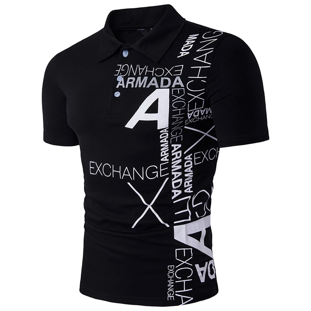 

Free Shipping Casual Polo Shirt Mens Letter Printed T Shirt for Teenager Boys Summer Clothing XXXL White Black Gray Top Tees