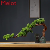 artificial greeting pine new chinese style bonsai decoration living room desktop ornaments green plant solid wood root