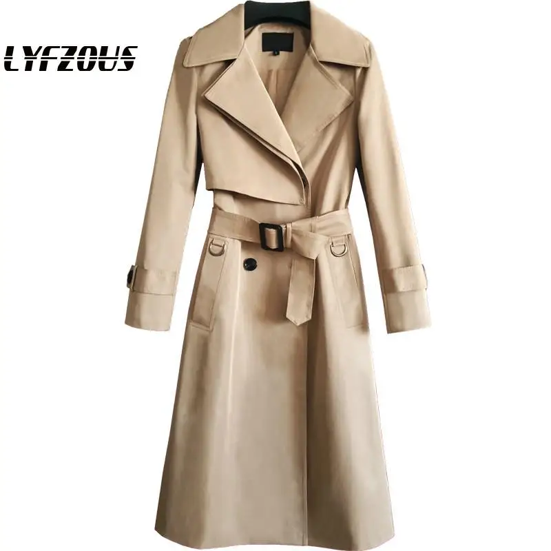 

Spring Fashion Long Trench Coat Women Double-breasted Belt Coat Ladies Classic Slim Fit Khaki Plus Size Overcoat Cloak