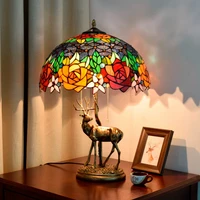 american retro classic rose creative lamp tiffany color glass living room dining room bedroom bar decoration elk table lamp