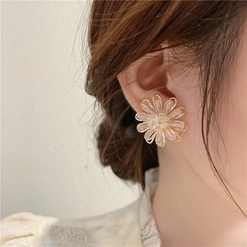 

U-Magical Exaggerated Crystal Oversize Transparent Flower Dangle Earring for Women Gold Metal Hollow Earring Jewelry Pendientes