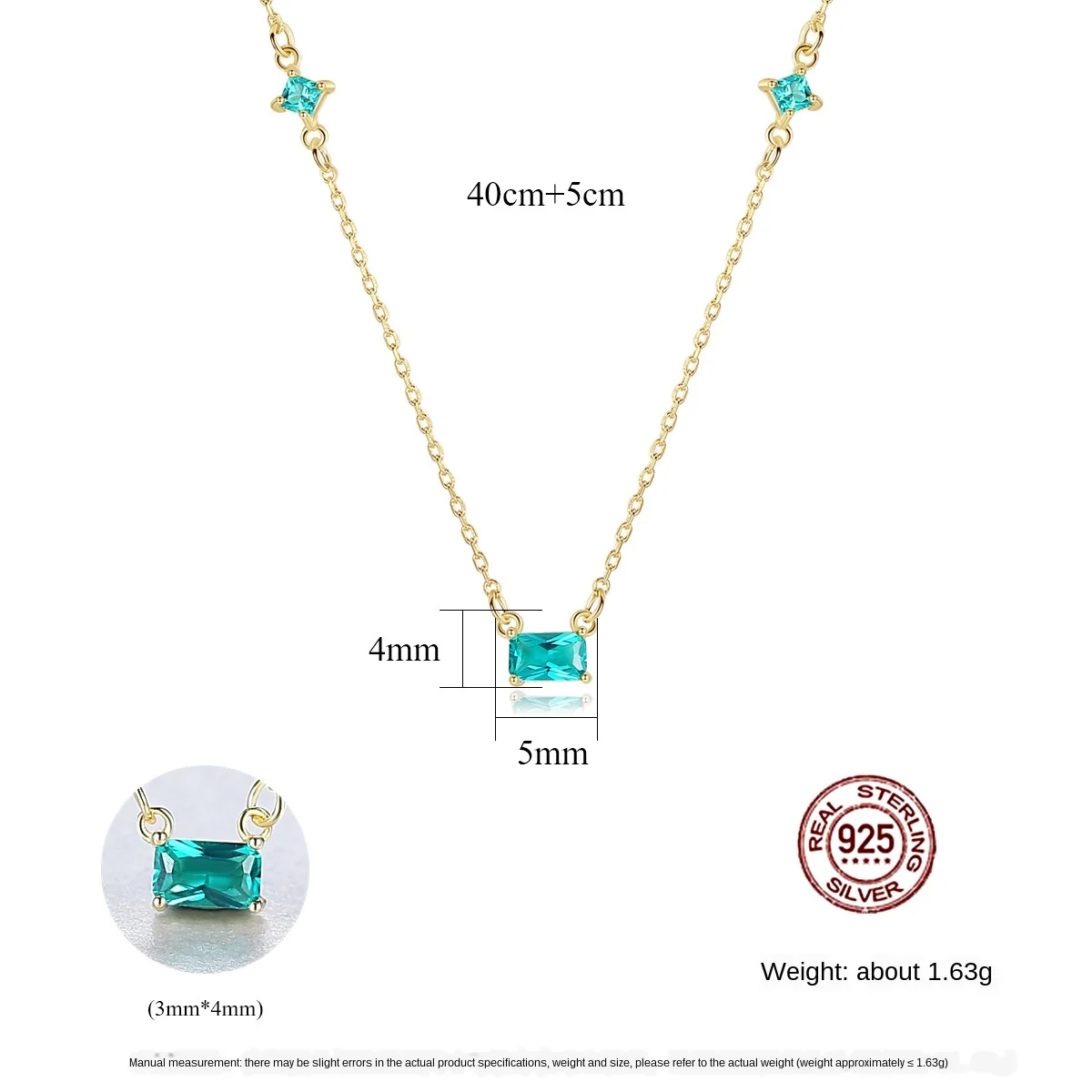 

S925 Silver Colorful Treasure Necklace Pendant Silver Synthetic Olive Emerald Female Clavicle Chain Gold diamond necklaces women