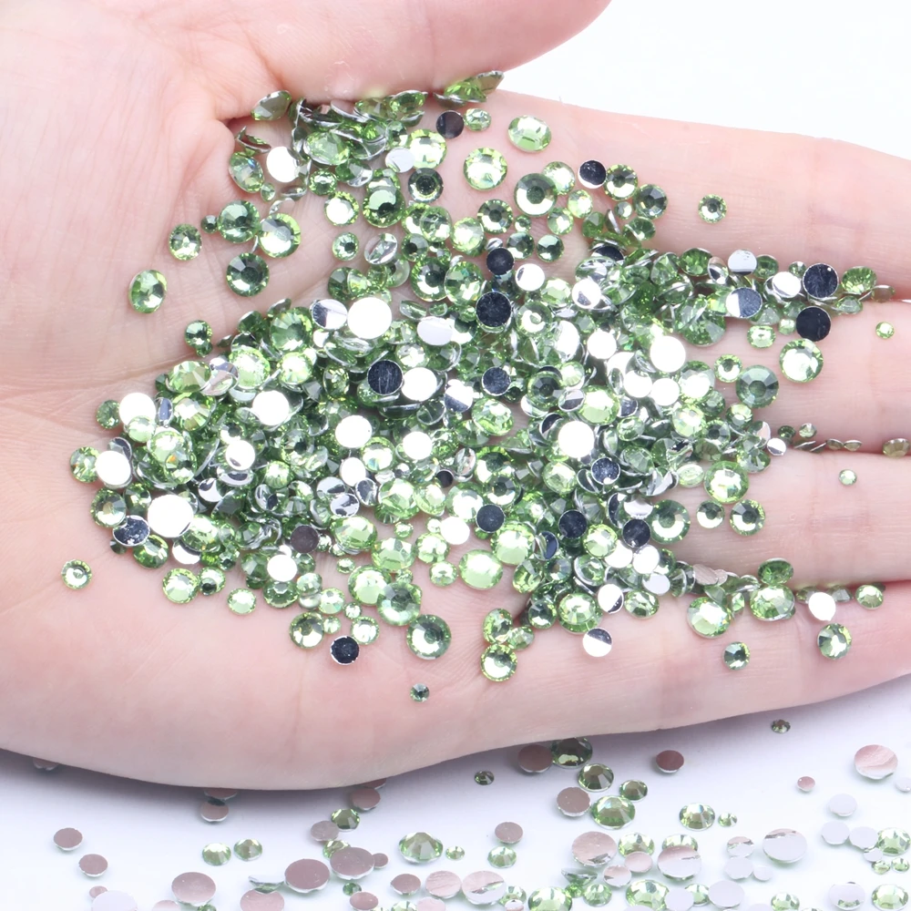 

Grass Green Non Hotfix Resin Rhinestones 2-6mm Round Flatback Imitation Glue On Facets Diamonds DIY Scrapbook Decoration