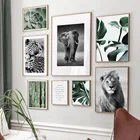 Лев Леопард слон скандинавский винтажный постер зеленые растения настенная Художественная печать холст картина Monstera Декор картинки для гостиной
