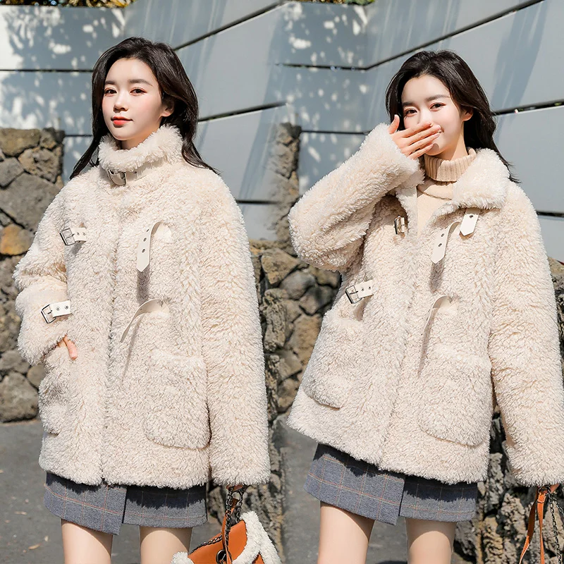 

Lamb wool coat women's short section 2021 winter new fashion loose fur one grain wool sheep shearing coat