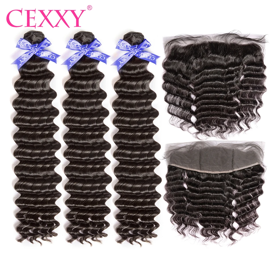 CEXXY перуанские накладные волосы пучки натуральные волнистые с фронтальной 13x4