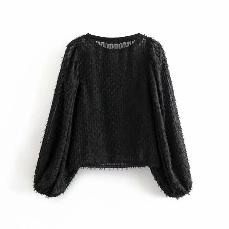 Женская стильная Лоскутная Блузка с кисточками прозрачные рубашки длинным