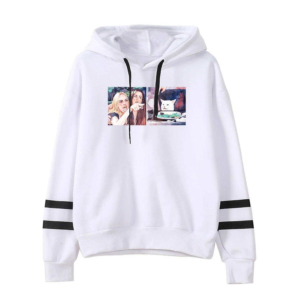 Женская толстовка с рисунком кошки Повседневные пуловеры на столе свитшоты в