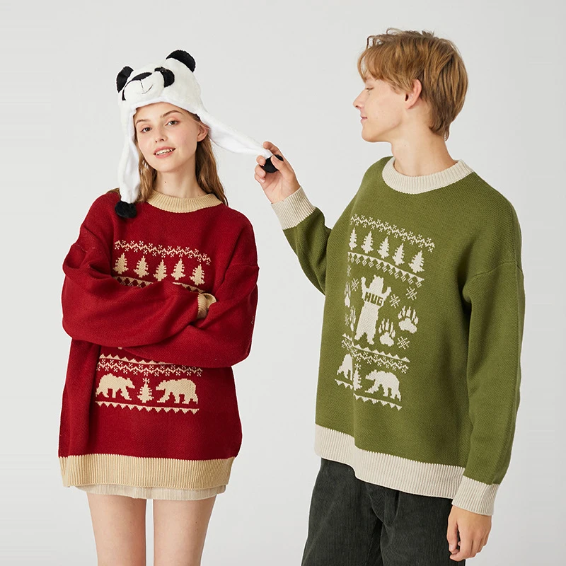 2019 new autumn and winter fashion retro wild bear couple sweater trend men and women oversize