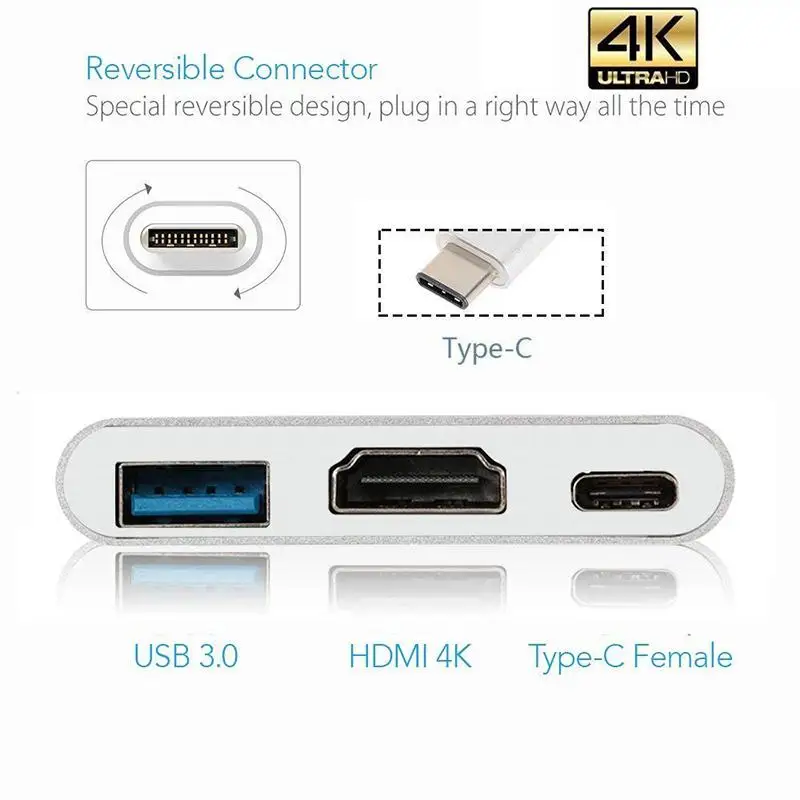 USB-хаб 3 в 1 адаптер USB Type-C совместимый с Hdmi 4K поддержка Samsung Dex mode USB-C док-станция PD