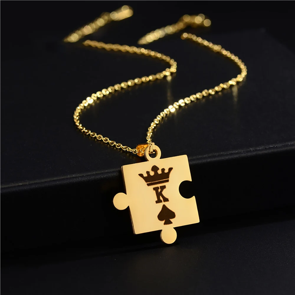 

HUHUI Custom Engraved Pattern Necklace Personalized Puzzle Pendant Stainless Steel Jewelry For Women Unisex Anniversary Gift