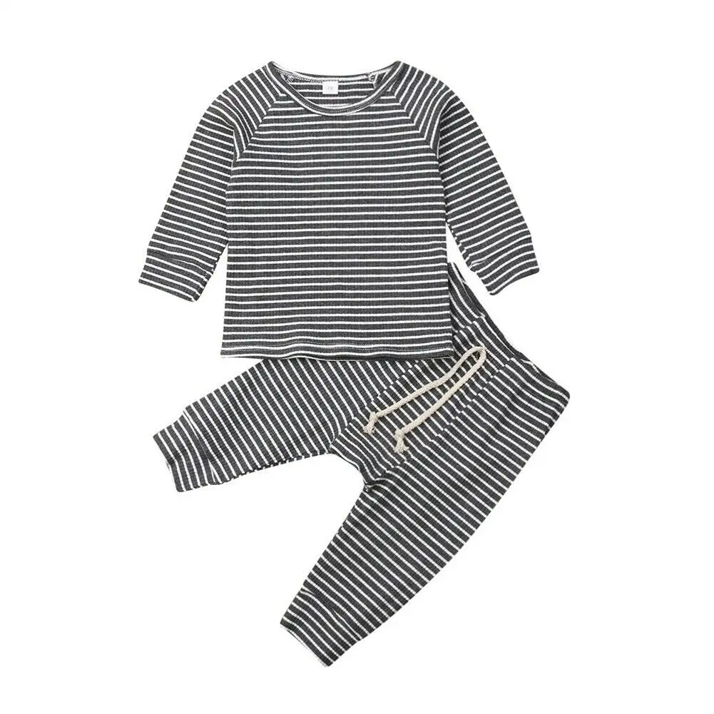 

Newborn Kid Baby Boy Girl Top T-shirt Clothes Striped Pants Outfit Sleep Wear Set